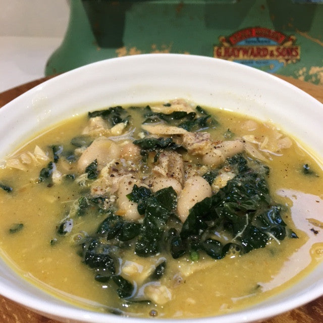 1 Chicken, 2 Ways (Part 2) Lemony Chicken Soup Canellini and Kale